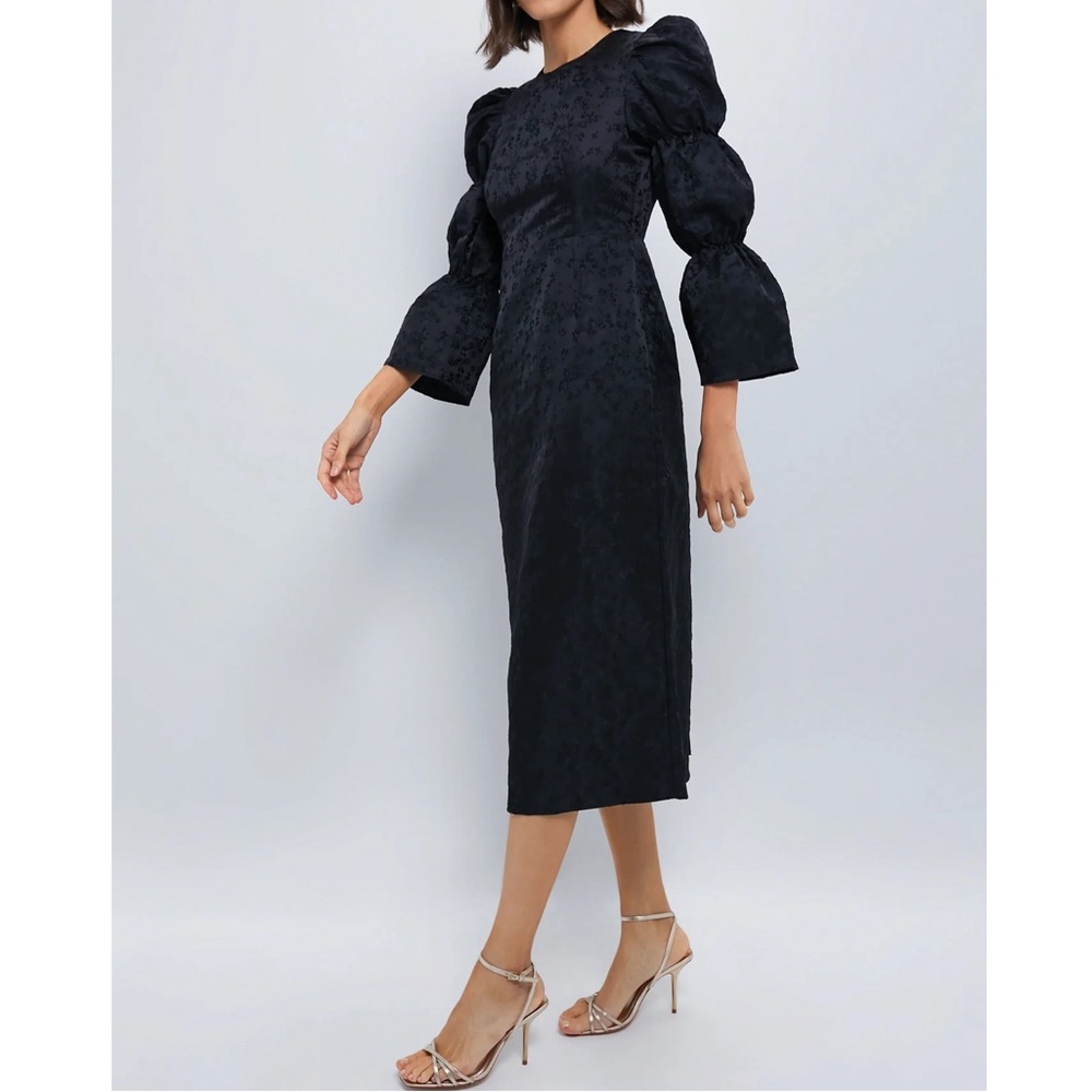 HYACINTH HOUSE Black Jacquard Puff Sleeve Midi Darcy Dress - Picture 4 of 11